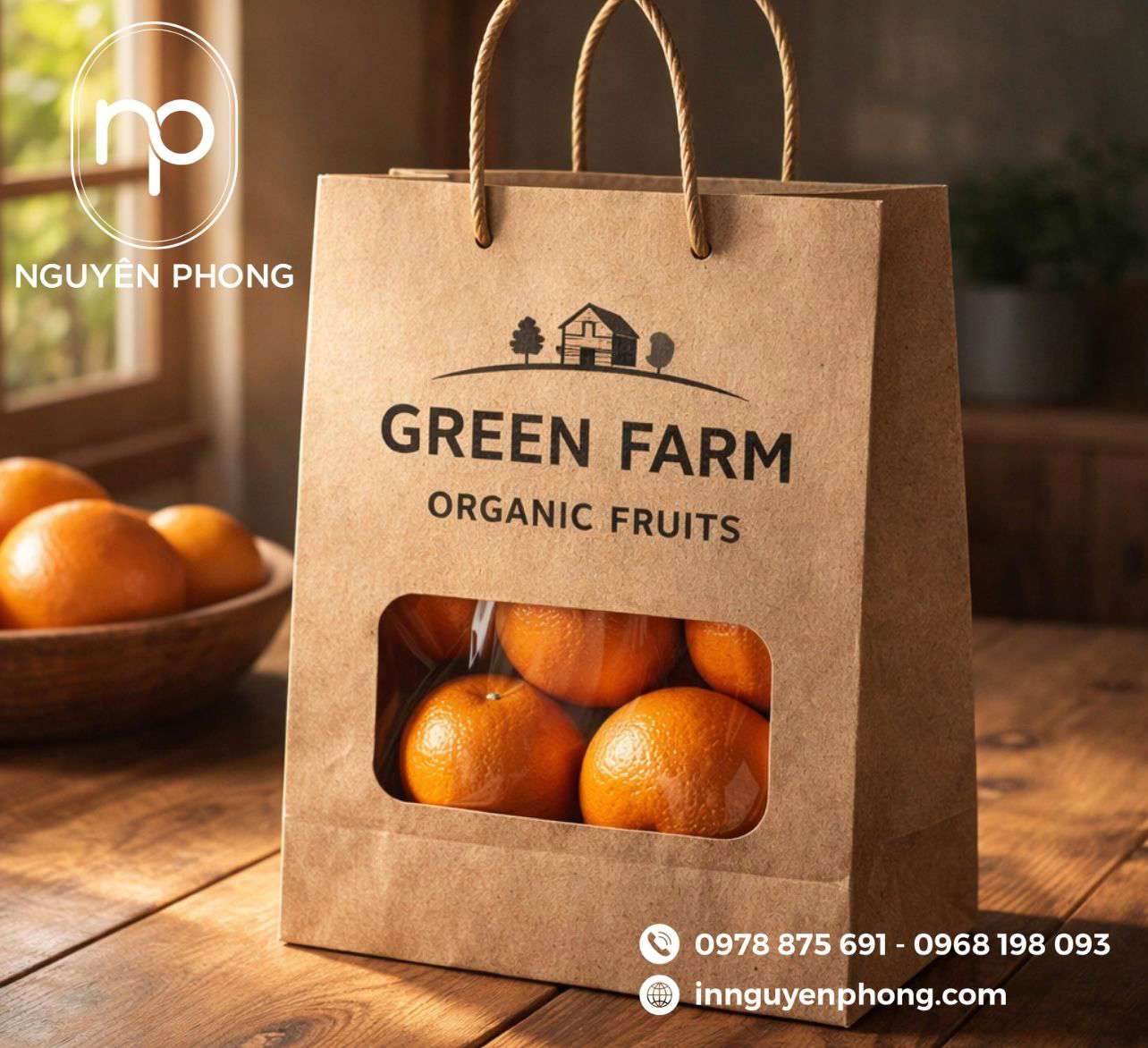 Mẫu túi kraft đựng hoa quả có cửa sổ mica 